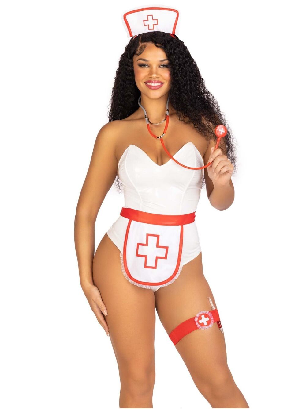 8286 5 PC Nurse Costume Kit with Nurse Apron, White/Red, O/S